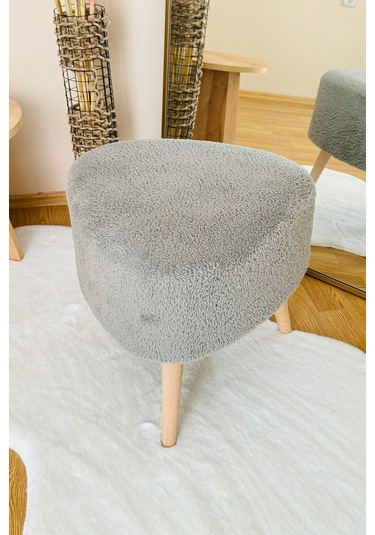 Bohem Tarz Teddy Kumaş Üçgen Puf, Makyaj Taburesi, Bench, Gri