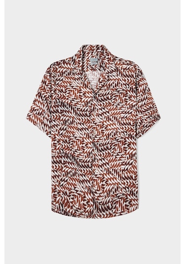 Twn Relaxed Fit Taba Baskılı Rayon Gömlek 0ec02ap14313m J01