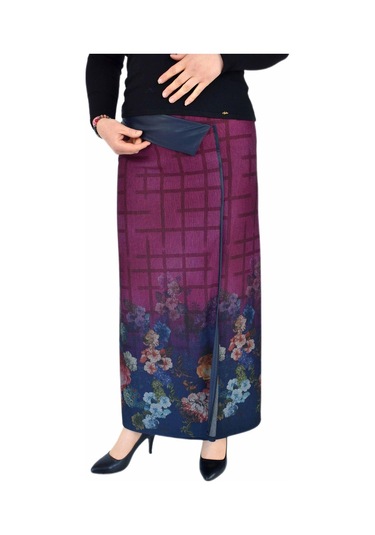 Kadın Uzun Etek Deri Kombinli Bglsz16k206 Vişne