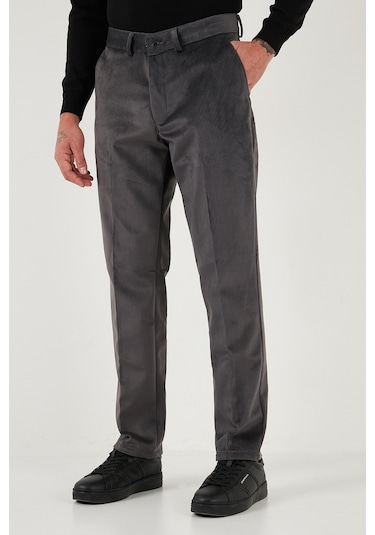 Buratti Normal Bel Regular Fit Düz Paça Erkek Kadife Pantolon 645Merlin Gri