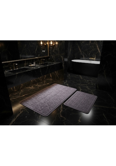 Banyo Paspası 2'li Set Karo Mor Çok Renkli