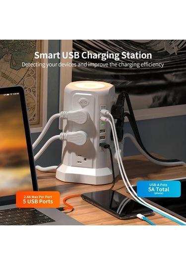 Xuweiwei Passus Power Tower 12 Ac Cikisli 5 Usb Portlu Gece Lambali Surge Protector Zh Black Night Light 11811 Inch
