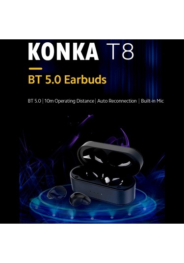Jeemson Konka T8 Bluetooth 5.0 Kulaklıklar, Dokunmatik Kontrol, 6.5 Saat Çalma Süresi, İos/android Uyumlu, Siyah Spor Kulak İçi Kulaklıklar