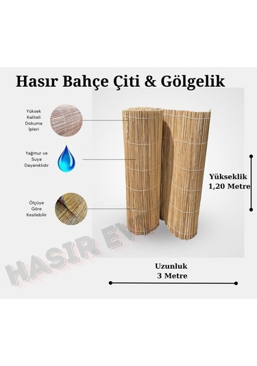 1,20 Metre X 3 Metre Kamış Hasır Bahçe Çiti Balkon Çiti Gölgelik
