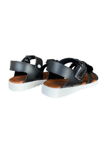 Cırtlı Peluş Fiyonklu Kız Çocuk Sandalet Siyah-siyah Siyah