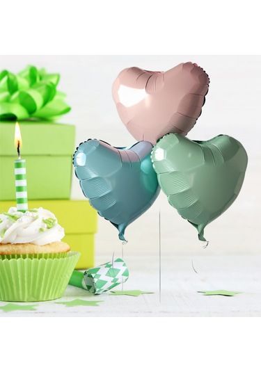 3 Adet 18 İnç 45 Cm Retro Kalp Folyo Balon Mavi Yeşil Pembe Çok Renkli