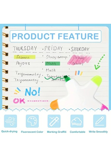 Willowhaven 10lu Yıldız Fosforlu Kalem Paketi 5i1 Açık Desenli Okul Ofis Parti Hediyesi Beş Köşeli Yıldız - 10 Parça