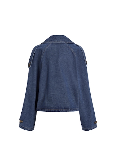 Jack & Jones Kadın Kısa Denim Trençkot - Carlie - 12269054 Medium Blue Denim Çok Renkli