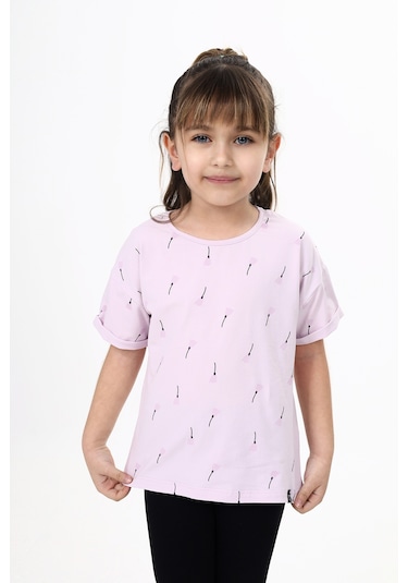 Toontoy Kids Toontoy Kız Çocuk Baskılı Tişört Açık Lila