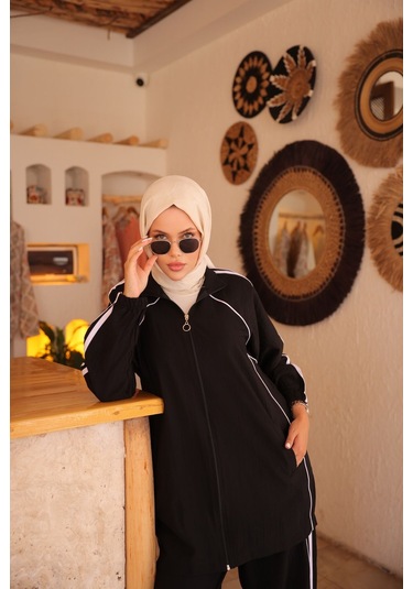 Kadın Spor Eşofman Takımı Fermuarlı & Alt Üst Takım 508 Siyah