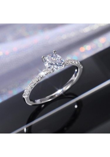 Gümüş 1 Adet Erkek Işıltılı Ve Göz Kamaştırıcı Zirkonya Nişan Veya Alyans Onun İçin 9 Gümüş