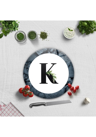 Decorita Cam Kesme Tahtası - Cam Kesme Tablası - Harfli Tasarım K Çap 32 CM