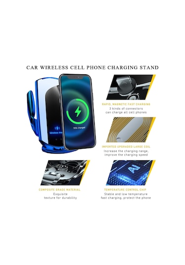 Monyee Mavi Araç İçin 15w Kablosuz Şarjlı Akıllı Sensörlü Telefon Tutucu, 360 Derece Döner, Otomatik Açılma-kapama, Navigasyon Ve Araç İç Gereci