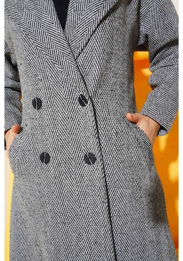 Giyim Dünyası Kadın Kruvaze Kaşe Kaban Siyah 001