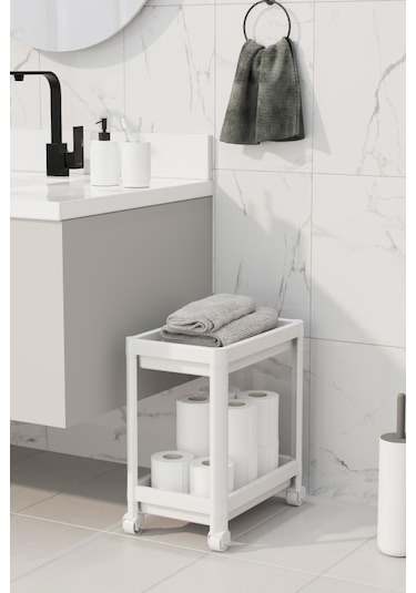 2 Katlı Düzenleyici Mutfak Rafı Banyo Rafı, Dolap Tezgah Altı Evye Altı Deterjanlık - Beyaz Beyaz