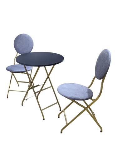 Katlanabilir Gri Kumaş Metal Goldmasa Ve Sandalye Takımı - 2 Sand