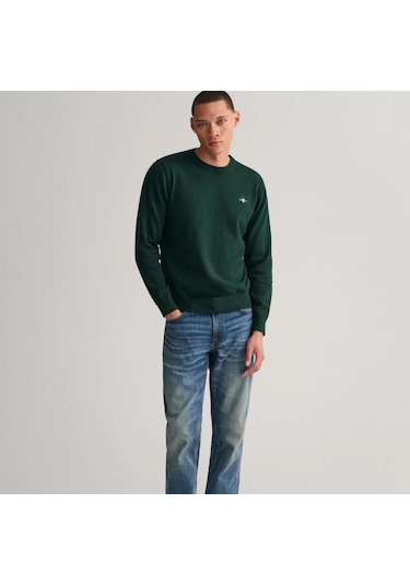Gant Erkek Yeşil Regular Fit Bisiklet Yaka Kazak - Dokuma Yeşil
