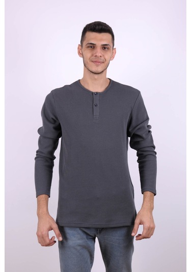 Trender Düğmeli Waffle Antrasit Erkek Sweatshirt 5070 Antrasit