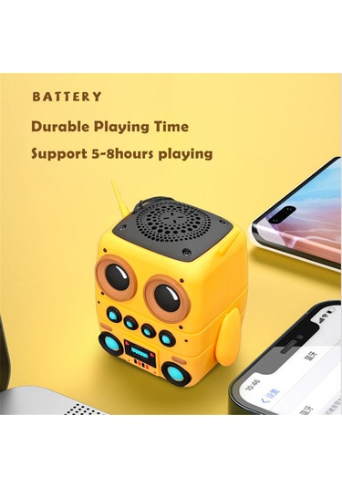 Leezsing Mini Robot Desenli Su Geçirmez Dışarıda Taşınabilir Bluetooth Hoparlör - 8 Saat Pil, Tws Eşleştirme, Fm/tf Kart Desteği