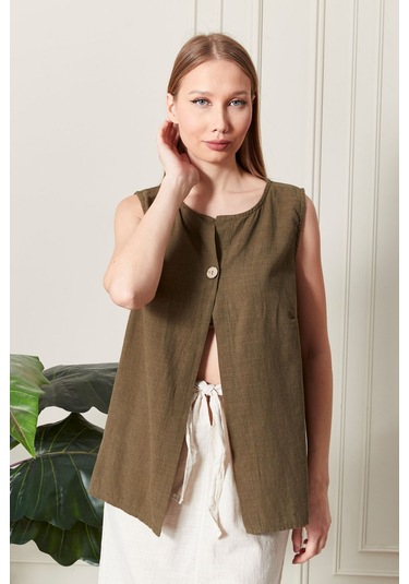 Keten Şık Farklı Tarz Nevin Bluz - Modern Ve Zarif Tasarım Haki