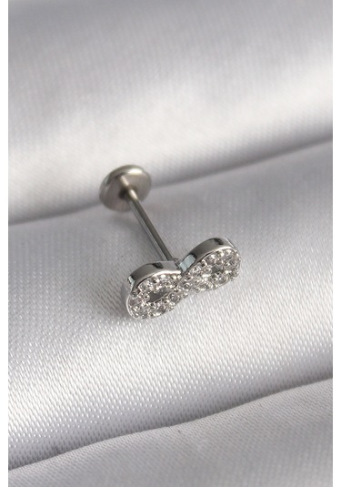 316l Çelik Gümüş Renk Zirkon Taşlı Sonsuzluk Model Tragus Piercing - Tj-pr1345 Çok Renkli