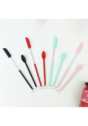 Siyah Mini Spatula Teleskopik Isıya Dayanıklı Ergonomik Saplı Mutfak Şişeleri Küçük Silikon Spatula Minik Kazıyıcı