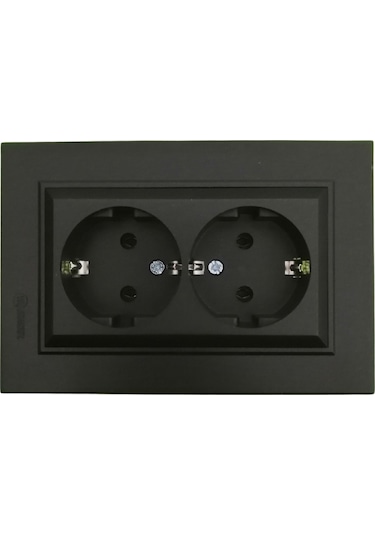 Makel Karea Sıva Altı 2li Torpaklı Priz + Çerçeve Siyah