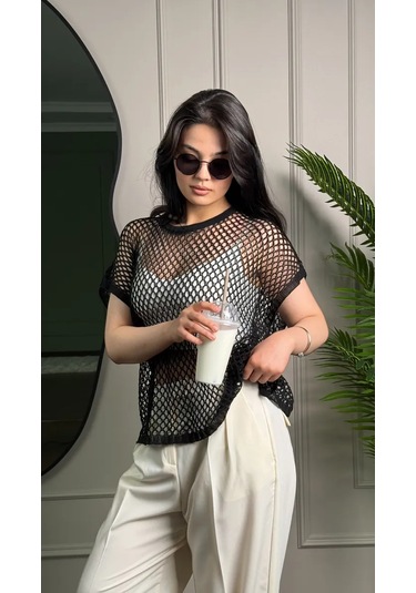 R.a.m.o.z.y.a Kadın Üstü, Yazlık, Kısa Kollu, Delikli Ve Filesı T-shirt 164691742 Siyah