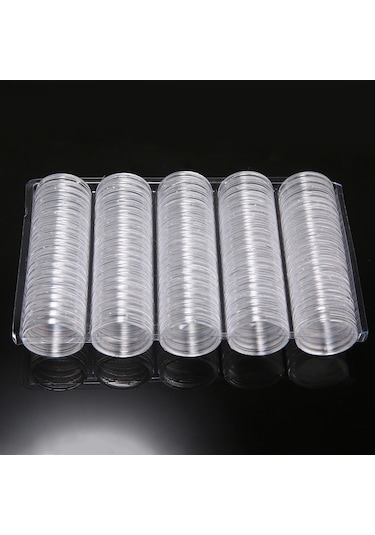 100 Adet 27mm Yuvarlak Şekilli Şeffaf Para Koleksiyon Tutucu