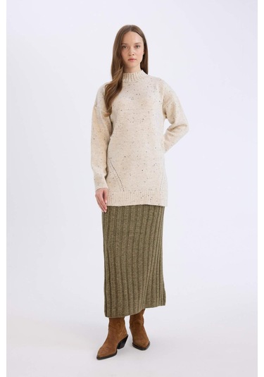 DeFacto 	Regular Fit Maxi Triko Etek B0089AX24WNKH474 Haki