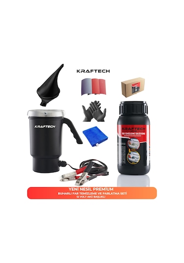Kraftech Yeni Nesil Premium I Buharlı Araba Far Temizleme Ve Parlatma Seti I 12 V Akü Bağlantılı Uyumlu
