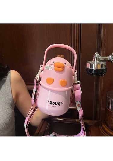 Maoyaya Sevimli Ördekçik Pembe Termos Bardağı - Renkli Ve Şık Pembe