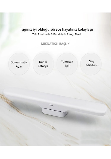 Martı Ledli Aplik Şarjlı Led Işık Mıknatıslı Beyaz Hero Led Aplik