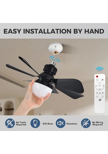 Xuweiwei 20.5 İnç Siyah Akıllı Led Tavan Fanı Işığı 52.07 41.91 Cm Uzaktan Kumandalı 3 Renk Sıcaklık Sessiz Çalışma Modern Tasarım E26 E27 Soket
