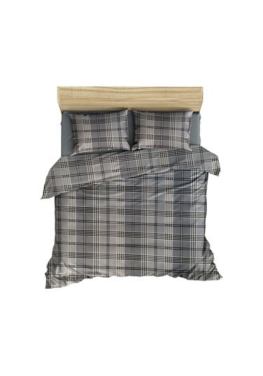 Maki Pamuklu Gri Ekose 200x220 Cm Çift Kişilik Nevresim Seti Gri