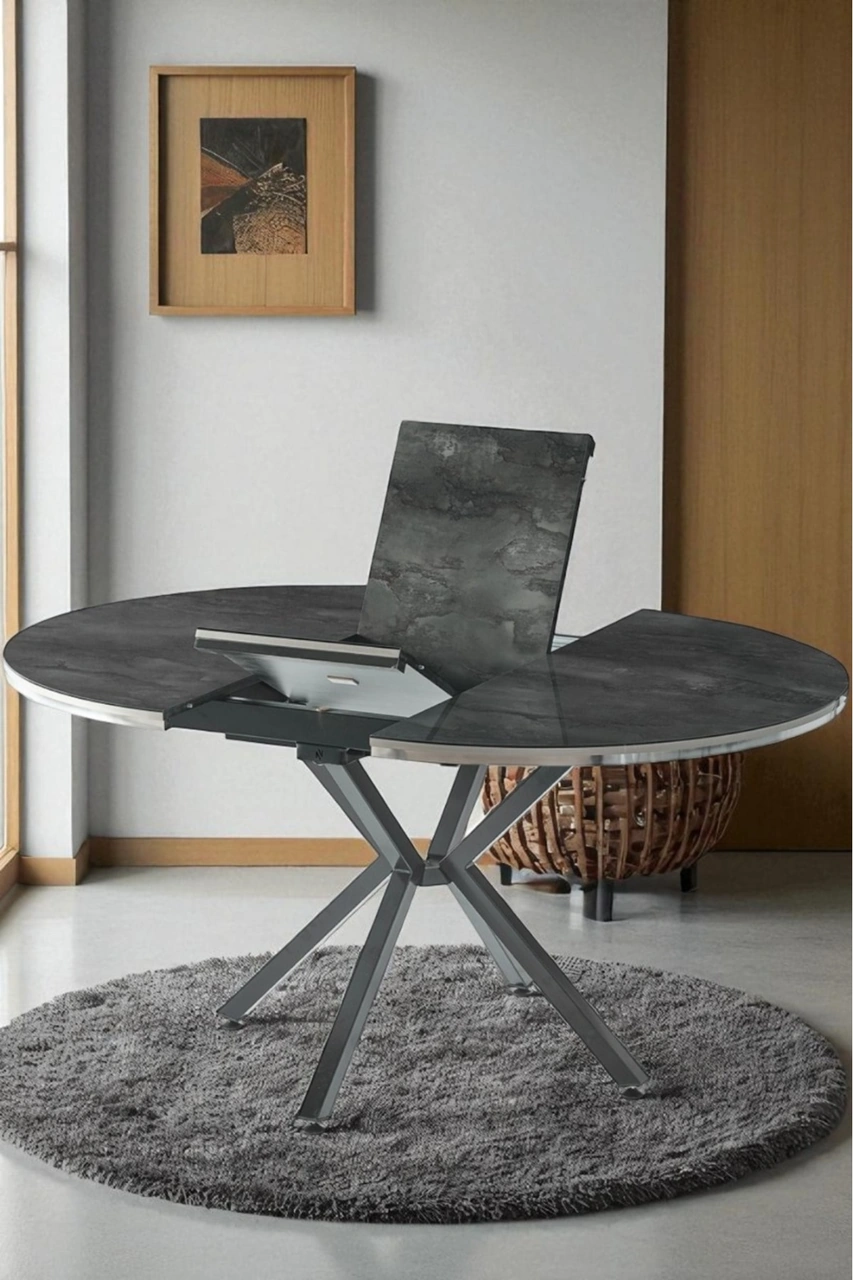 Dengema Zenit Plus Açılır Yuvarlak Masa Sandalyesiz Siyah Mermer, Siyah Ayak, Ø120 160 Cm Siyah Mermer - Siyah Ayak