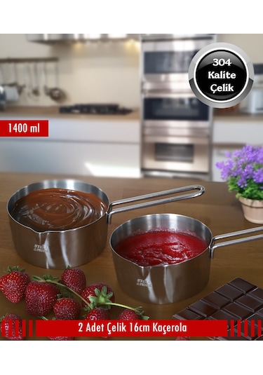 Steel&More Çelik 2 Li Kaçerola Sosluk Sütlük 16cm Gri