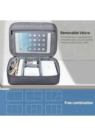Didadodo Bubm Multifunction Çok Amaçlı Büyük Kapasiteli Çift Katmanlı Dijital Aksesuar Çantası - Kablolar Ve Power Bank İçin Gri Gri