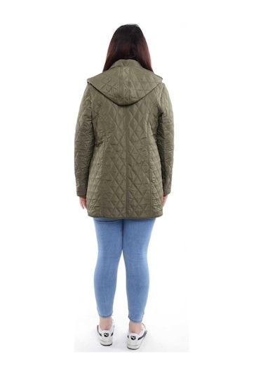 Vetre Kadın Ekose Baharlık Kapitone Mont Haki Büyük Beden 1024 Çok Renkli