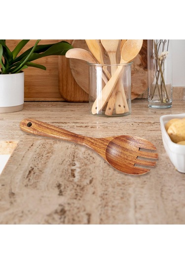 Suntek Salata Kaşığı Çatal Uzun Saplı Kolay Temiz Ahşap