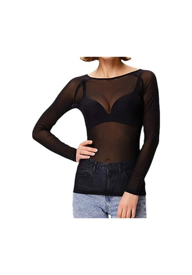 Siyah Uzun Büyük Boy Transparan Kollu Siyah Örgü Üstleri Kazak Üstleri O-boyun Şeffaf Punk Kulübü Tee Gömlek Siyah Siyah Uzun Büyük Boy Transparan Kollu Siyah Örgü Üstleri Kazak Üstleri O-boyun Şeffaf Punk Kulübü Tee Gömlek Siyah