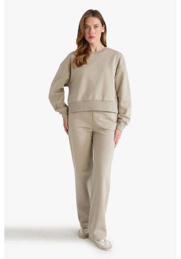 Defacto Boxy Fit Bisiklet Yaka Basic Düz Sweatshirt B8568ax25aukh475 Haki