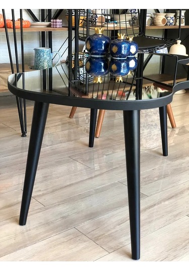 Fawdecor Aynalı Masif Ahşap Orta Sehpa - 100 X 64 Cm Siyah