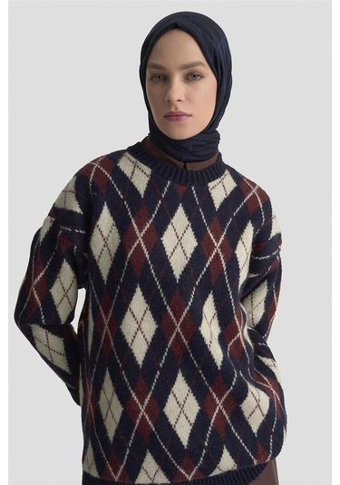 Armine Baklava Desenli Kazak 25kd6004 Lacivert Lacivert