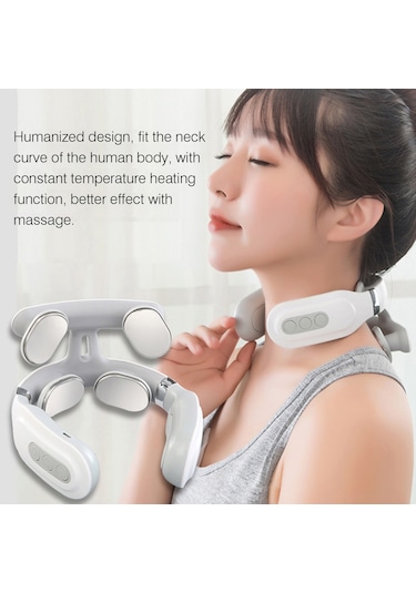 Akıllı Boyun Masaj 4 Başlıklı Usb Isıtmalı Titreşimli Masaj Cihazı Beyaz