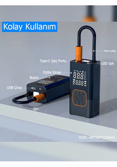 4000 Mah 150 Psı Akülü Şarjlı Araç Lastiği Motosiklet Lastiği Hava Pompası