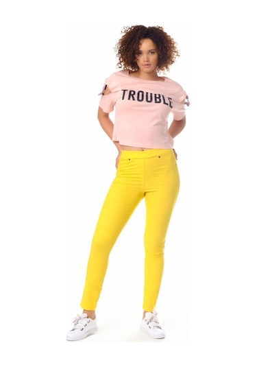 Dynamic Leggins Dynamic Kadın Renkli Pantolon Tayt-8478 Sarı