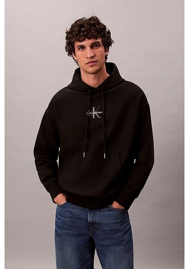 Erkek Rahat Kalıp Kapüşonlu Sweatshirt - Siyah Black