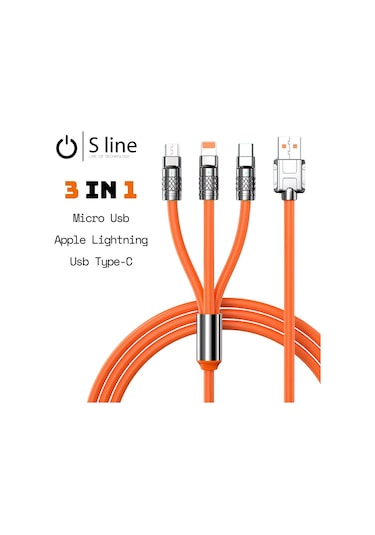 S Line Usb To Lightning,type C, Micro Usb Kablo 1,2 Metre 3in1