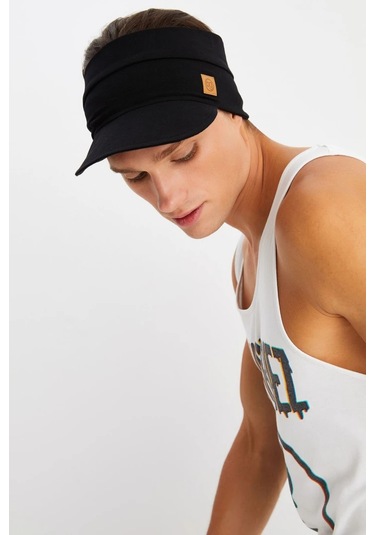 Erkek Uv Koruyuculu %100 Pamuklu Penye Tenis Golf Stil Vizör Şapka Siperlik - Tek Ebat / Siyah Siyah